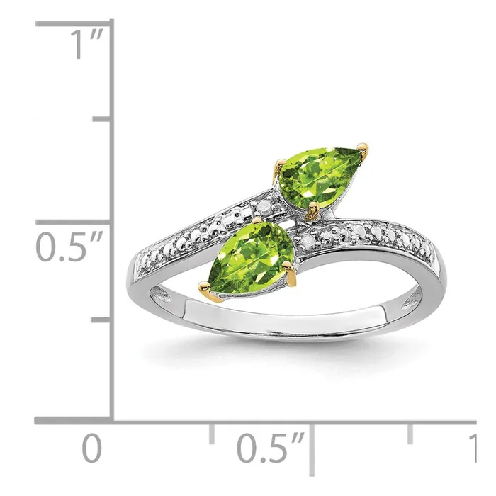 Brilliant Gemstones Sterling Silver with 14K Accent Rhodiumplated Peridot and Diamond Ring Goldia Rings
