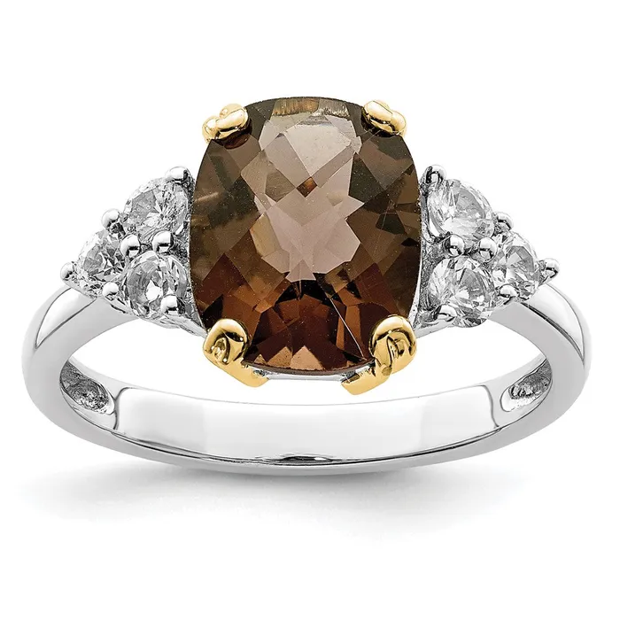Brilliant Gemstones Sterling Silver with 14K Accent Rhodiumplated Smoky Quartz and White Topaz Ring Goldia Rings Brilliant Gemstones Sterling Silver with 14K Accent Rhodiumplated Smoky Quartz and White Topaz Ring Goldia Rings