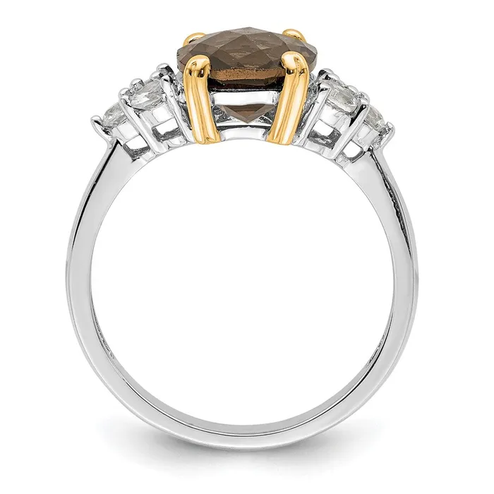 Brilliant Gemstones Sterling Silver with 14K Accent Rhodiumplated Smoky Quartz and White Topaz Ring Goldia Rings