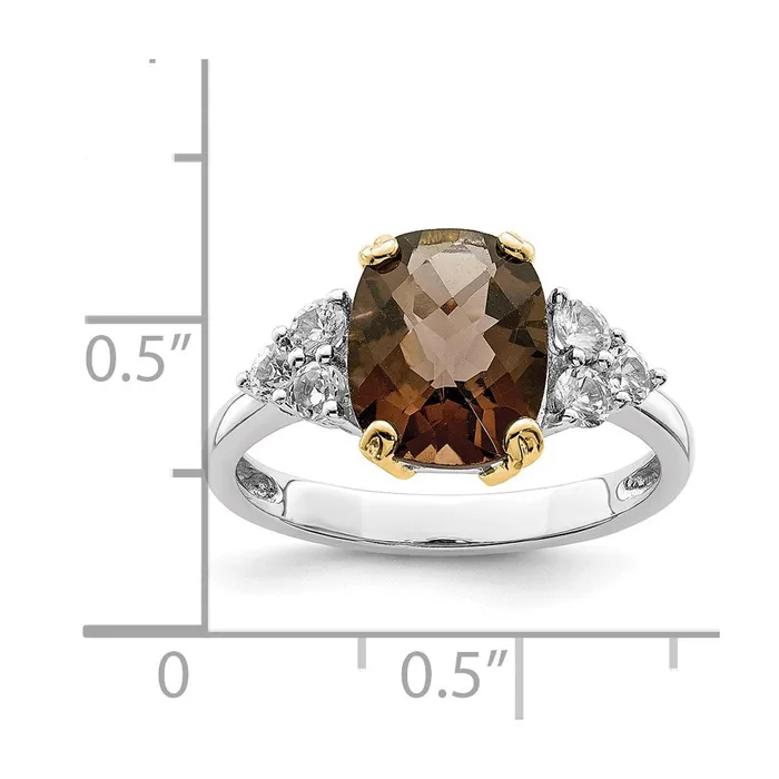 Brilliant Gemstones Sterling Silver with 14K Accent Rhodiumplated Smoky Quartz and White Topaz Ring Goldia Rings