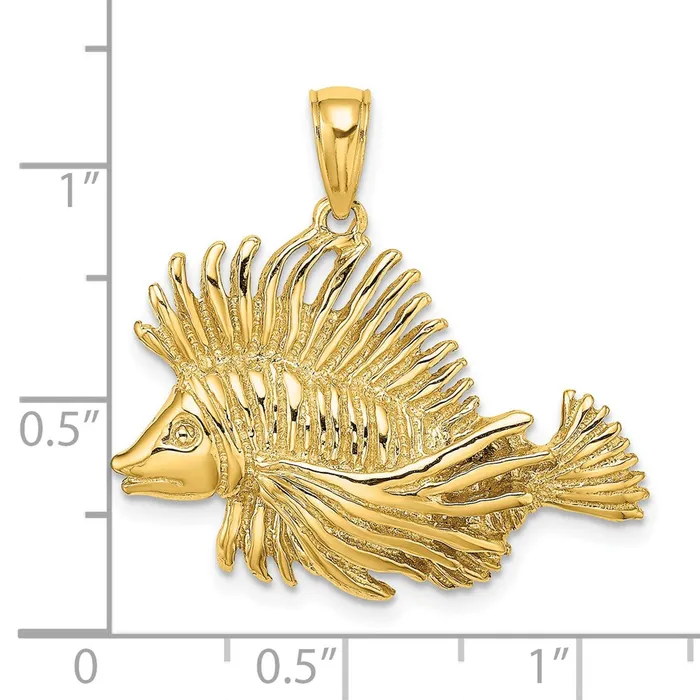 Charm Necklaces 14k Yellow Gold 2D Polished Textured Lion Fish Charm Goldia