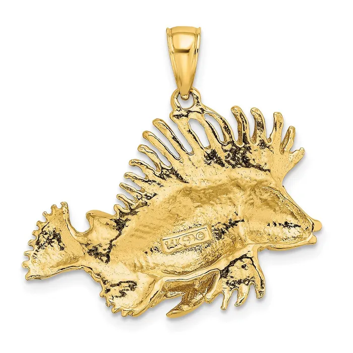 Charm Necklaces 14k Yellow Gold 2D Polished Textured Lion Fish Charm Goldia