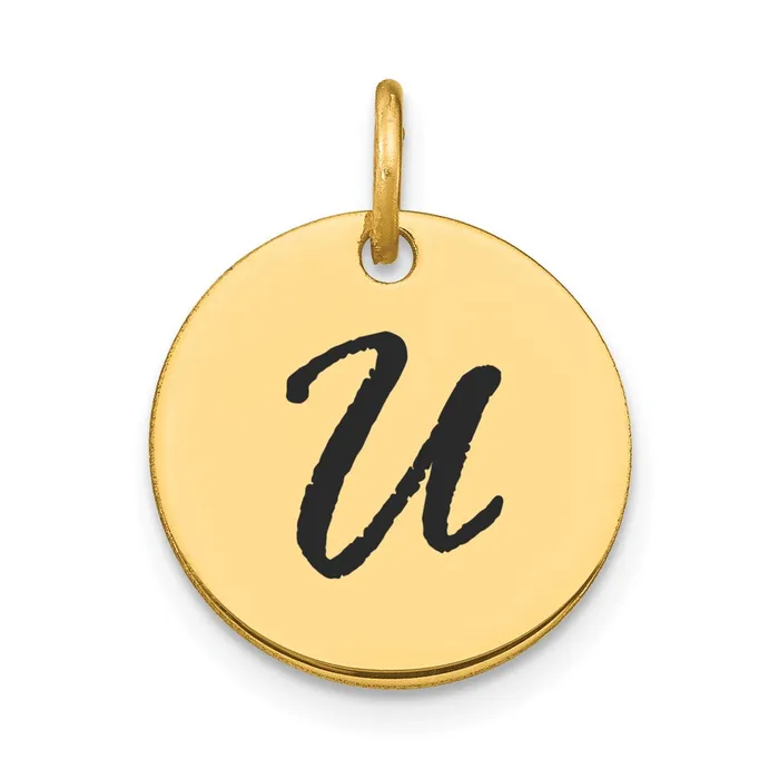 Charm Necklaces 14k Yellow Gold Polished Black Enamel Letter U Initial Disk Charm Goldia Charm Necklaces 14k Yellow Gold Polished Black Enamel Letter U Initial Disk Charm Goldia