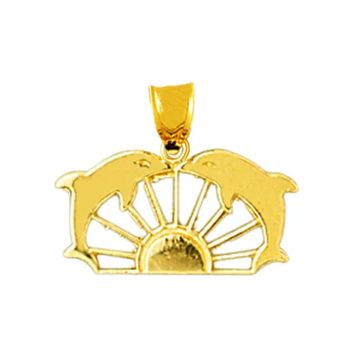 Charm Necklaces Goldia 14K Gold Duo Dolphins Ship Wheel Charm