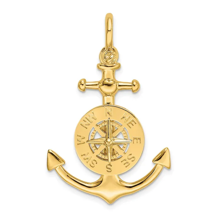 Charm Necklaces Goldia 14k Yellow Gold 3D Small Anchor w Nautical Compass Charm