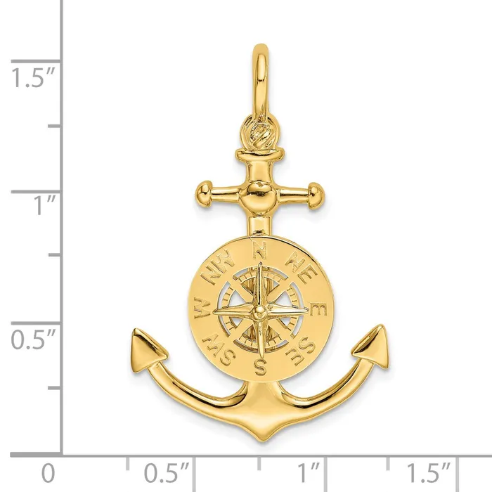 Charm Necklaces Goldia 14k Yellow Gold 3D Small Anchor w Nautical Compass Charm