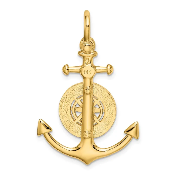 Charm Necklaces Goldia 14k Yellow Gold 3D Small Anchor w Nautical Compass Charm