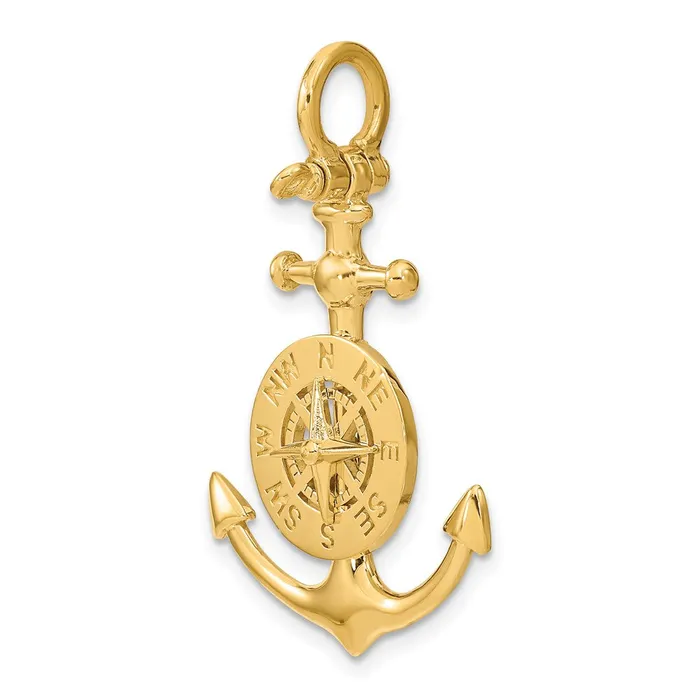 Charm Necklaces Goldia 14k Yellow Gold 3D Small Anchor w Nautical Compass Charm