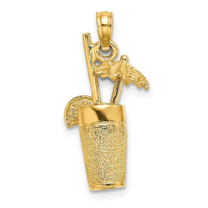 Charm Necklaces Goldia 14k Yellow Gold 3D Textured Cocktail Drink Charm