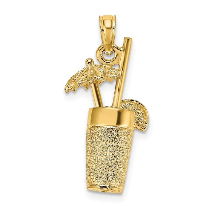 Charm Necklaces Goldia 14k Yellow Gold 3D Textured Cocktail Drink Charm