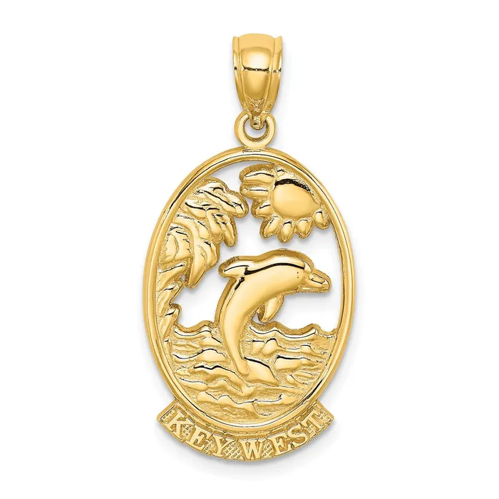 Charm Necklaces Goldia 14k Yellow Gold KEY WEST Dolphin Sunset Scene Charm