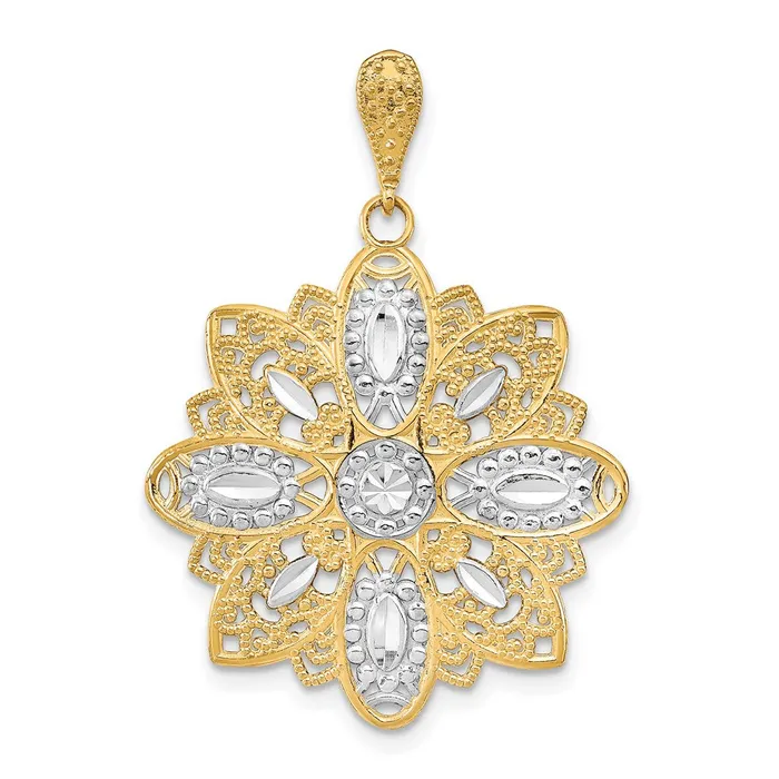 Charm Necklaces Goldia 14k Yellow u0026 Rhodium Gold wRhodium DC and Filigree Flower Charm Charm Necklaces Goldia 14k Yellow u0026 Rhodium Gold wRhodium DC and Filigree Flower Charm