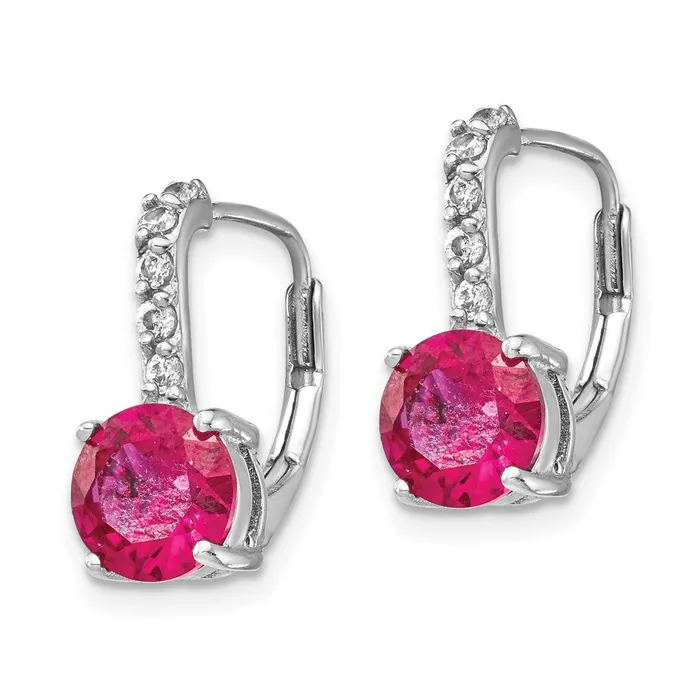 Cheryl M Sterling Silver Rhodiumplated Brilliantcut Lab Created Ruby and Brilliantcut White CZ Leverback Earrings Goldia Earrings