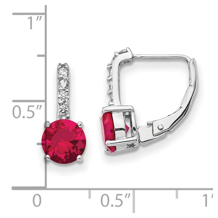 Cheryl M Sterling Silver Rhodiumplated Brilliantcut Lab Created Ruby and Brilliantcut White CZ Leverback Earrings Goldia Earrings