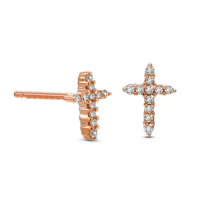 Diamond Accent Cross Stud Earrings in 10K Rose Gold Goldia Earrings