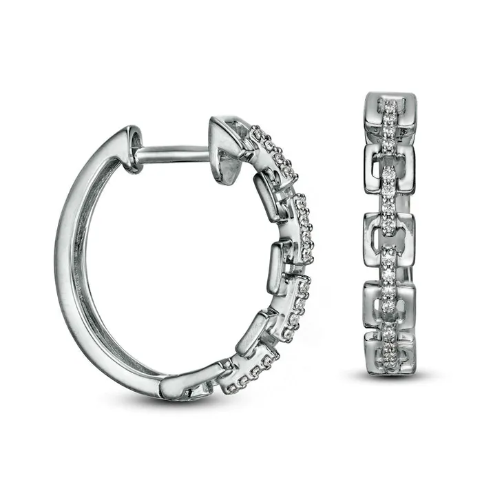 Earrings 007 CT TW Diamond Square Chain Link Hoop Earrings in 10K White Gold Goldia Earrings 007 CT TW Diamond Square Chain Link Hoop Earrings in 10K White Gold Goldia