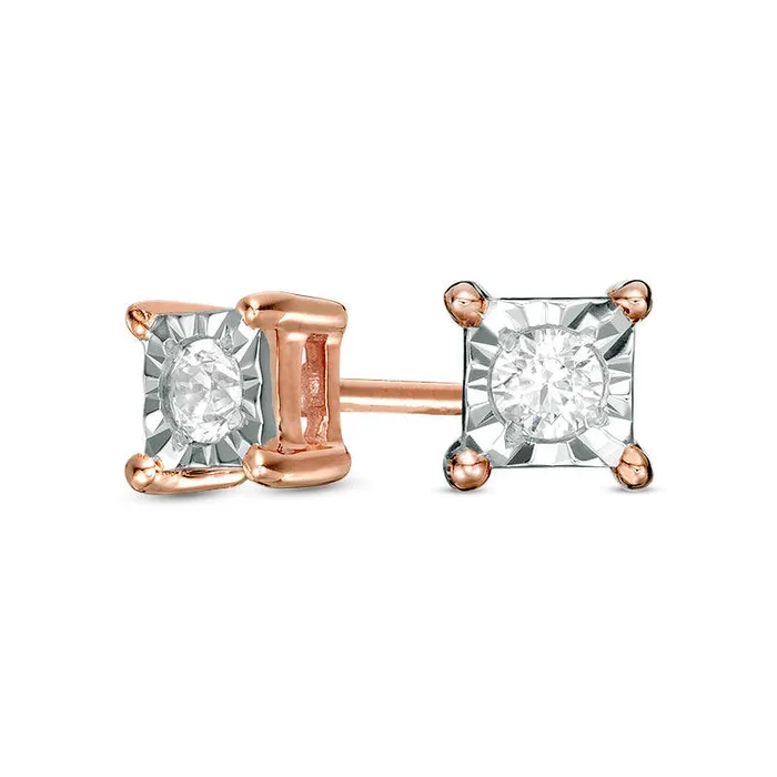 Earrings 01 CT TW Diamond Solitaire Square Stud Earrings in 10K Rose Gold Goldia Earrings 01 CT TW Diamond Solitaire Square Stud Earrings in 10K Rose Gold Goldia