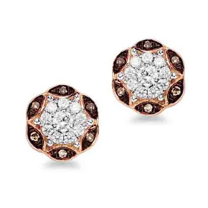 Earrings 025 CT TW Champagne and White Diamond Flower Stud Earrings in 10K Rose Gold Goldia Earrings 025 CT TW Champagne and White Diamond Flower Stud Earrings in 10K Rose Gold Goldia