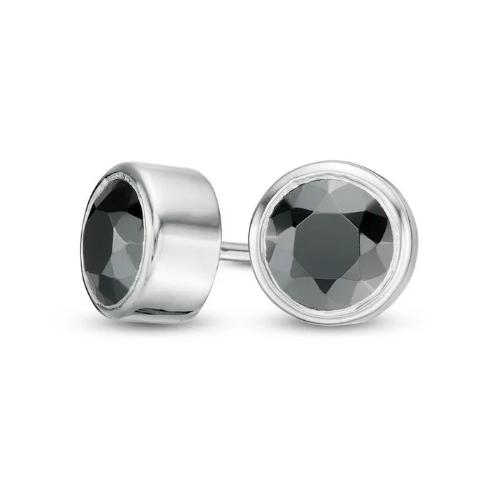 Earrings 075 CT TW Enhanced Black Diamond BezelSet Solitaire Stud Earrings in 10K White Gold Goldia