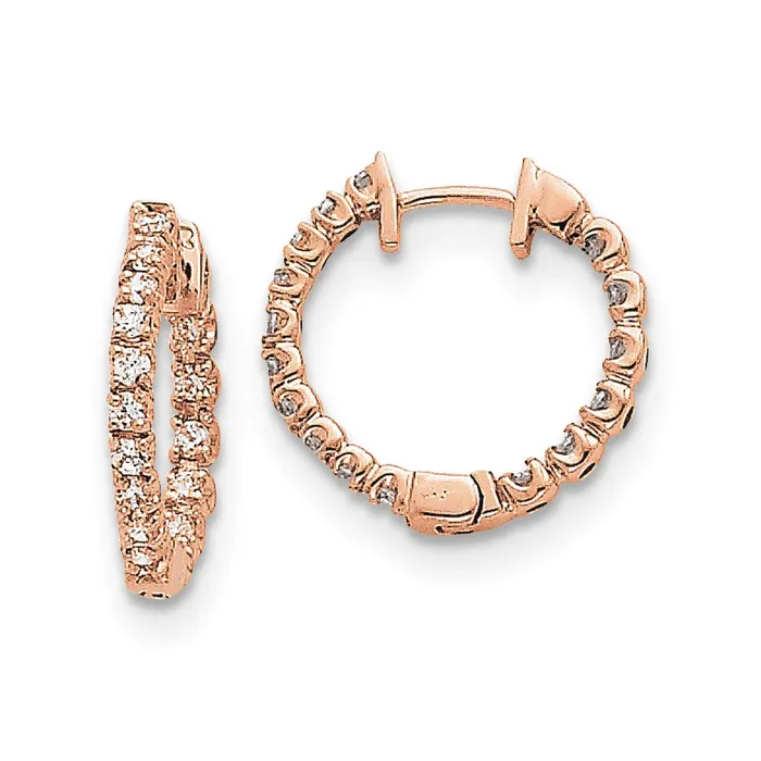 Earrings 14k Rose Gold AA Real Diamond Hinged Hoop Earrings Goldia