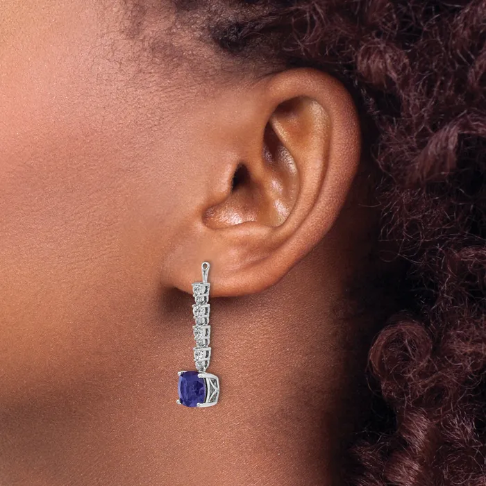 Earrings 14k White Gold 58 Ct Lab Grown Diamond VSSI G and Lab Created Blue Sapphire Earring Jackets Goldia