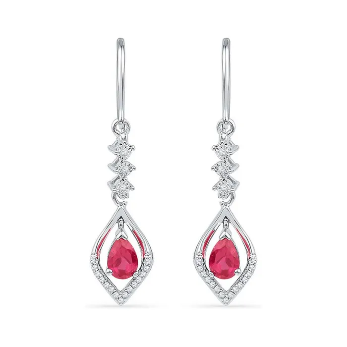 Earrings 14k White Gold Pear Created Ruby Diamond Dangle Earrings 18 Cttw gndatlanta Earrings 14k White Gold Pear Created Ruby Diamond Dangle Earrings 18 Cttw gndatlanta