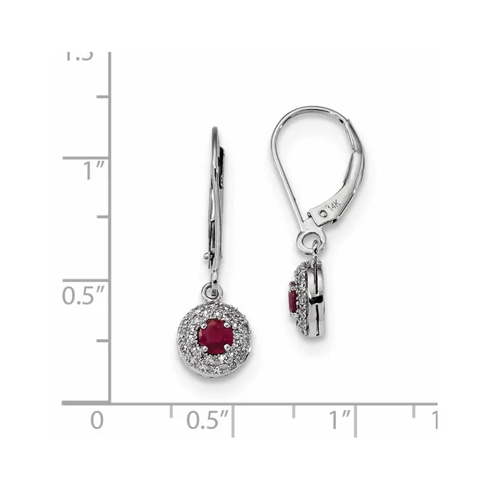 Earrings 14k White Gold Real Diamond Halo Ruby Leverback Dangle Earrings Goldia