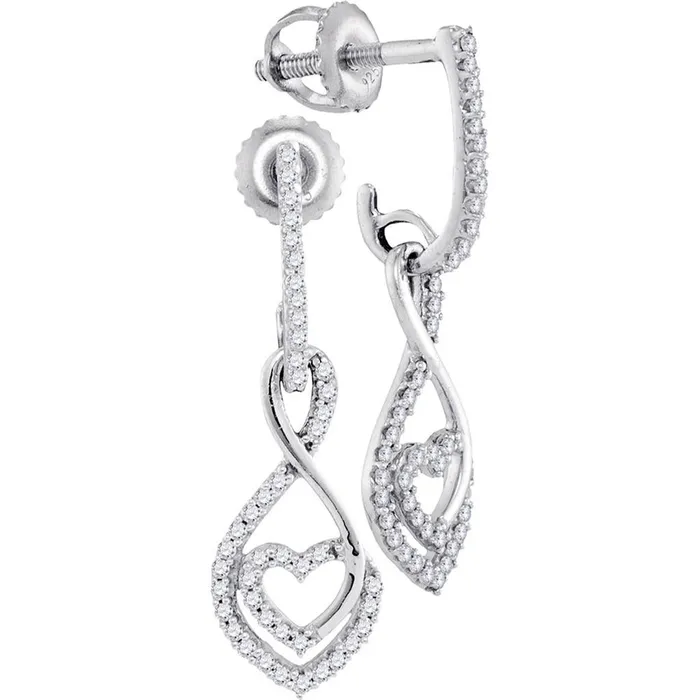 Earrings 14k White Gold Round Diamond Heart Dangle Earrings 14 Cttw gndatlanta Earrings 14k White Gold Round Diamond Heart Dangle Earrings 14 Cttw gndatlanta