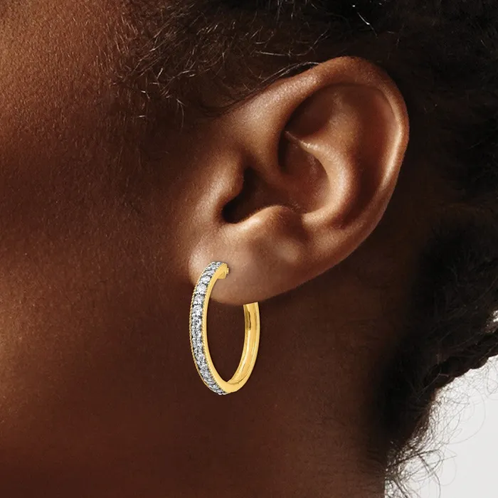 Earrings 14k Yellow Gold Real Diamond Milgrain Hoop Earrings Goldia