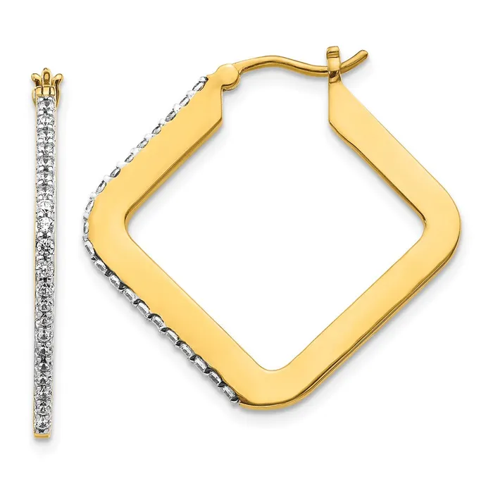 Earrings 14k Yellow Gold Real Diamond Square Hoop Earrings Goldia
