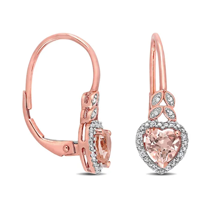 Earrings 50mm HeartShaped Morganite and 005 CT TW Diamond Bead Frame Leaf Drop Earrings in 10K Rose Gold Goldia Earrings 50mm HeartShaped Morganite and 005 CT TW Diamond Bead Frame Leaf Drop Earrings in 10K Rose Gold Goldia
