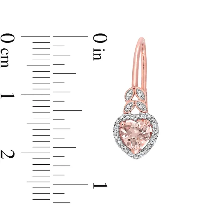 Earrings 50mm HeartShaped Morganite and 005 CT TW Diamond Bead Frame Leaf Drop Earrings in 10K Rose Gold Goldia Earrings 50mm HeartShaped Morganite and 005 CT TW Diamond Bead Frame Leaf Drop Earrings in 10K Rose Gold Goldia