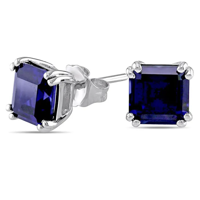 Earrings 60mm EmeraldCut LabCreated Blue Sapphire Stud Earrings in 10K White Gold Goldia Earrings 60mm EmeraldCut LabCreated Blue Sapphire Stud Earrings in 10K White Gold Goldia
