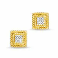 Earrings Diamond Accent Pav Rope Square Earrings in Yellow Rhodium Sterling Silver Goldia Earrings Diamond Accent Pav Rope Square Earrings in Yellow Rhodium Sterling Silver Goldia
