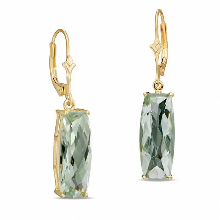 Earrings Elongated CushionCut Green Quartz Drop Earrings in 10K Gold Goldia Earrings Elongated CushionCut Green Quartz Drop Earrings in 10K Gold Goldia