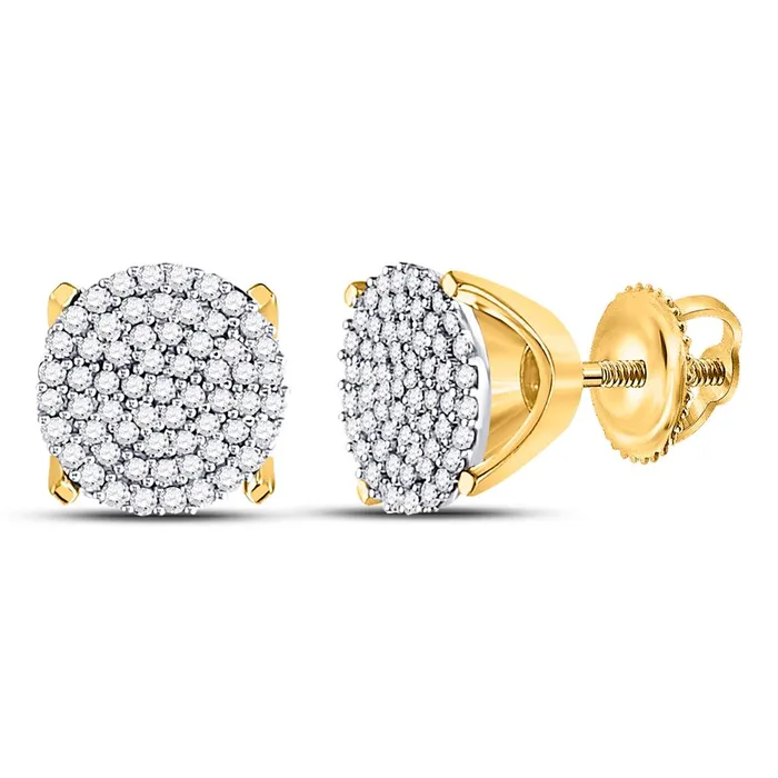 Earrings gndatlanta 10k Yellow Gold Round Diamond Circle Cluster Stud Earrings 13 Cttw