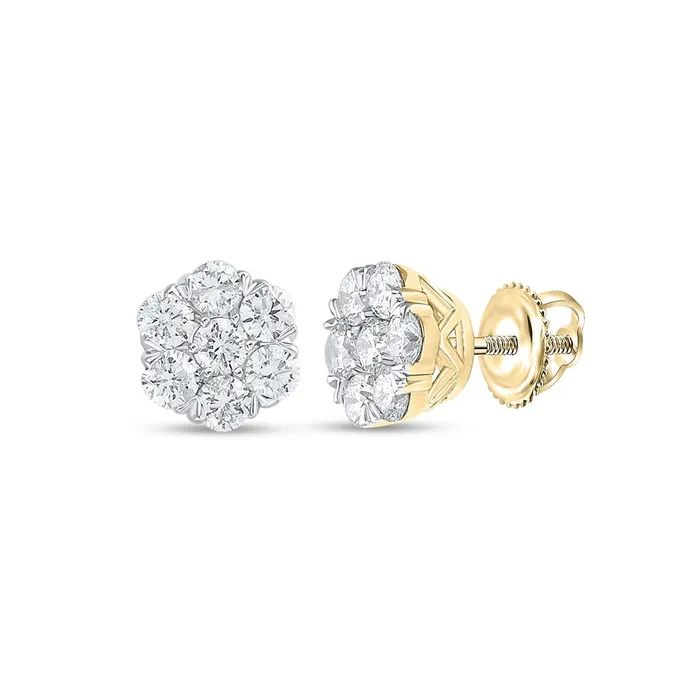 Earrings gndatlanta 10k Yellow Gold Round Diamond Flower Cluster Earrings 1 Cttw Earrings gndatlanta 10k Yellow Gold Round Diamond Flower Cluster Earrings 1 Cttw