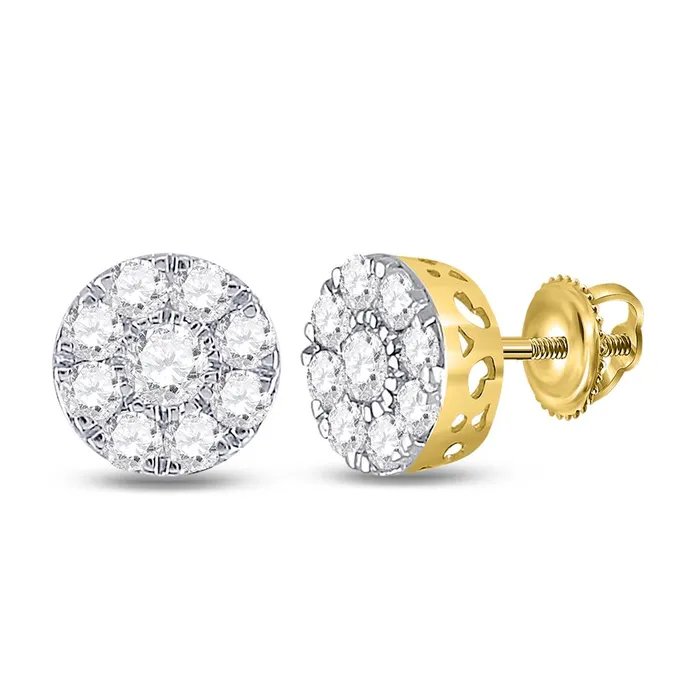 Earrings gndatlanta 10k Yellow Gold Round Diamond Flower Cluster Earrings 34 Cttw Earrings gndatlanta 10k Yellow Gold Round Diamond Flower Cluster Earrings 34 Cttw