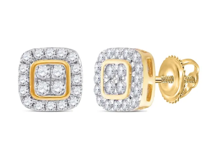 Earrings gndatlanta 10kt Yellow Gold Round Diamond Square Cluster Stud Earrings 15 Cttw Earrings gndatlanta 10kt Yellow Gold Round Diamond Square Cluster Stud Earrings 15 Cttw