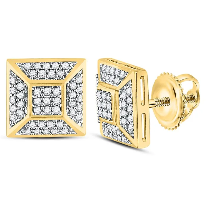Earrings gndatlanta 10kt Yellow Gold Round Diamond Square Cluster Stud Earrings 15 Cttw
