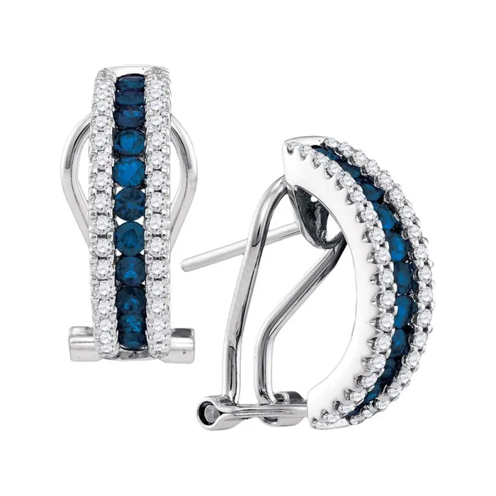 Earrings gndatlanta 14k White Gold Blue Sapphire Vertical Diamond Stripe Hoop Earrings 12 Cttw Earrings gndatlanta 14k White Gold Blue Sapphire Vertical Diamond Stripe Hoop Earrings 12 Cttw