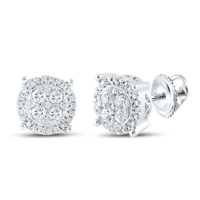 Earrings gndatlanta 14k White Gold Round Diamond Cluster Earrings 14 Cttw Earrings gndatlanta 14k White Gold Round Diamond Cluster Earrings 14 Cttw