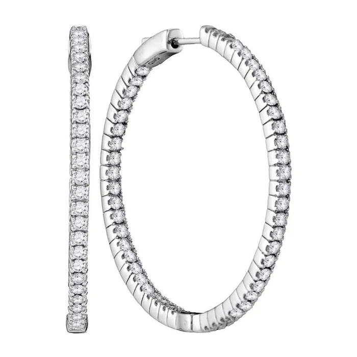 Earrings gndatlanta 14k White Gold Round Diamond Hoop Inside Outside Earrings 278 Cttw