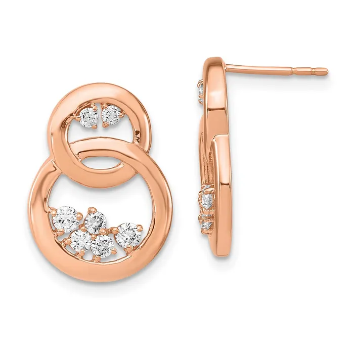 Earrings Goldia 14k Rose Gold Polished Real Diamond Double Circle Post Earrings Earrings Goldia 14k Rose Gold Polished Real Diamond Double Circle Post Earrings