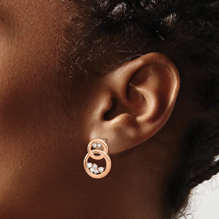 Earrings Goldia 14k Rose Gold Polished Real Diamond Double Circle Post Earrings