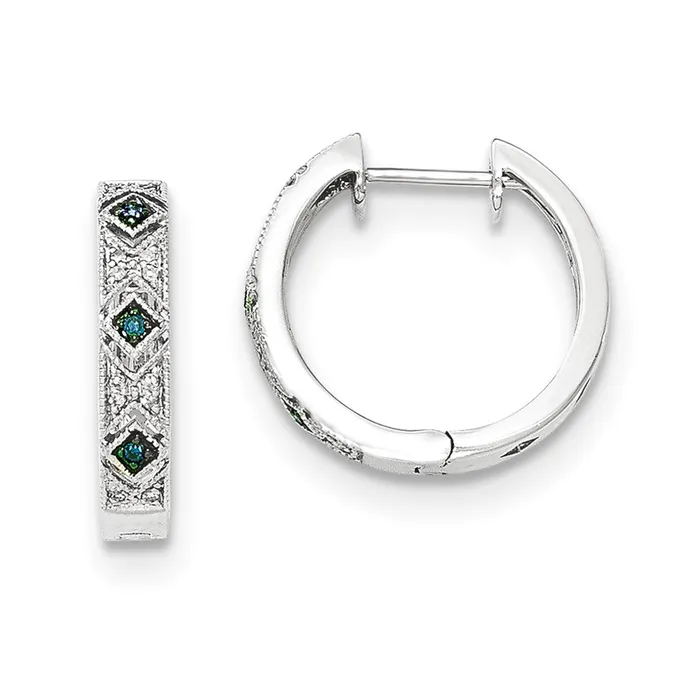 Earrings Goldia 14K White Gold BlueWhite Real Diamond Hinged Hoop Earrings
