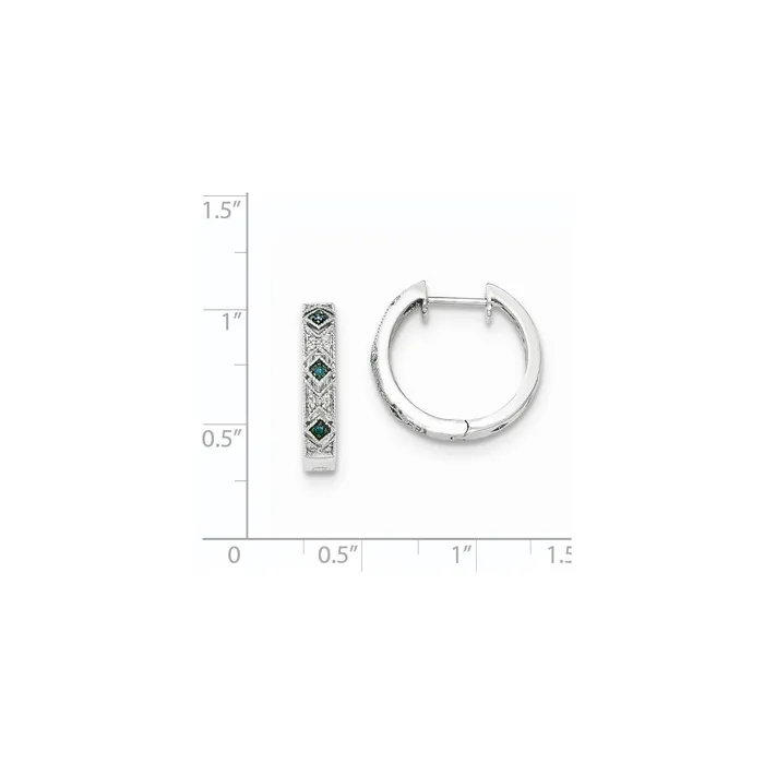 Earrings Goldia 14K White Gold BlueWhite Real Diamond Hinged Hoop Earrings