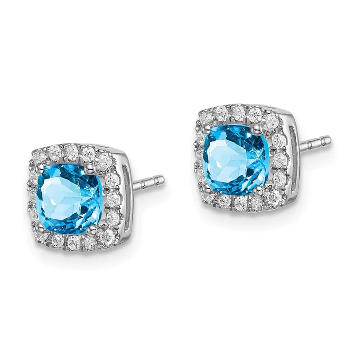 Earrings Goldia 14k White Gold Cushion Blue Topaz and Real Diamond Halo Earrings