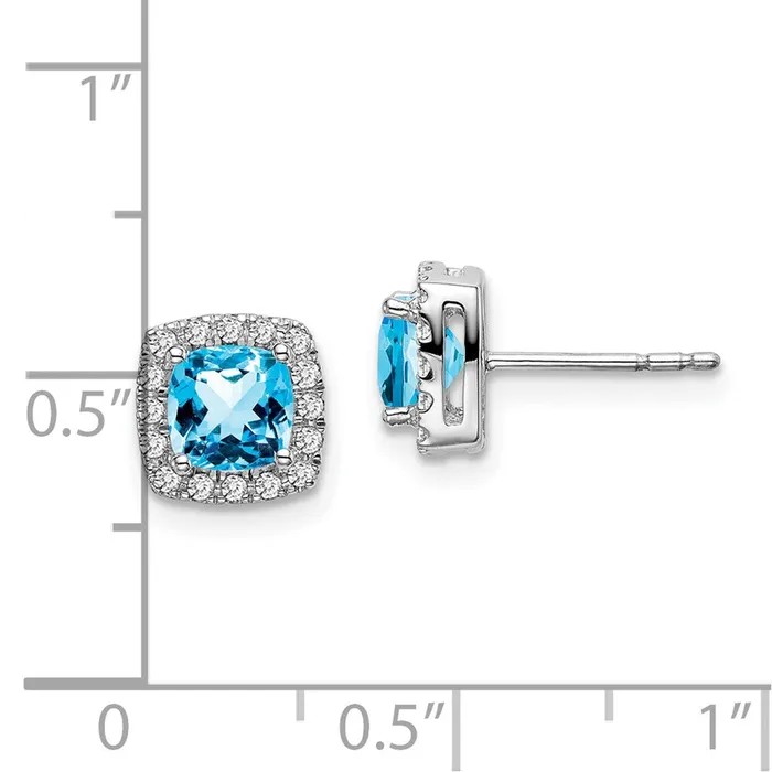 Earrings Goldia 14k White Gold Cushion Blue Topaz and Real Diamond Halo Earrings