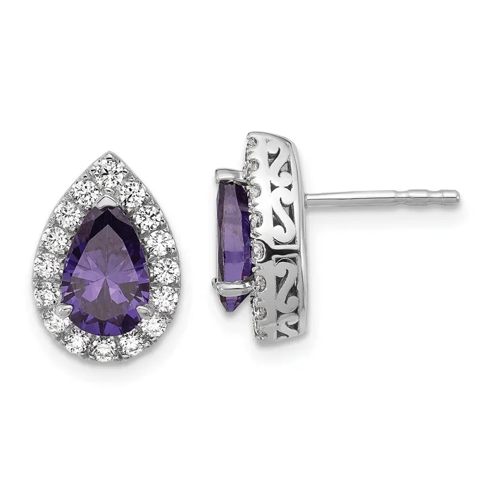 Earrings Goldia 14K White Gold Lab Grown VSSI FGH Diamond and Amethyst Pear Post Earrings Earrings Goldia 14K White Gold Lab Grown VSSI FGH Diamond and Amethyst Pear Post Earrings